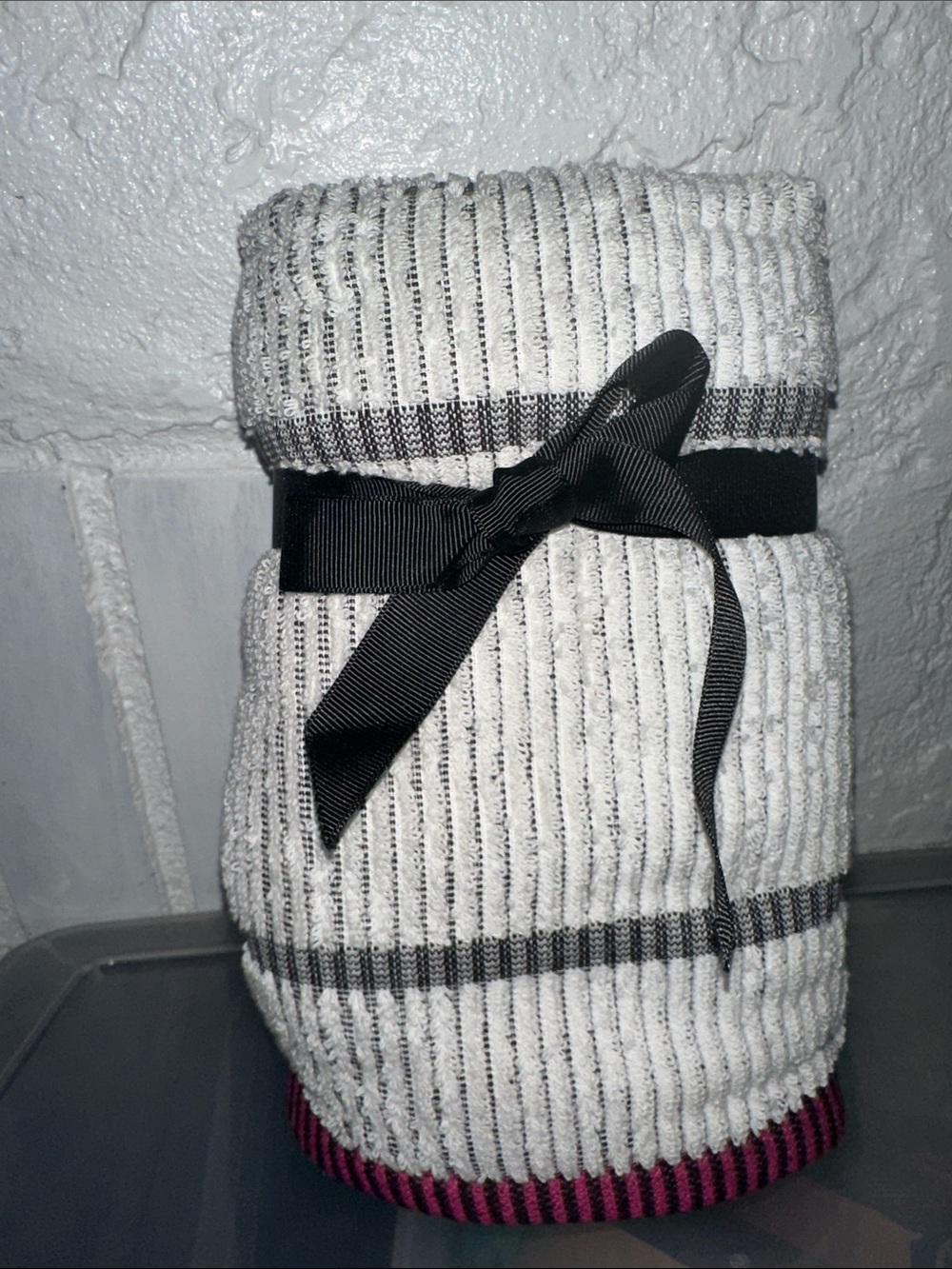 DKNY Striped Terry hand towels gray / magenta stripe  set-2 all cotton